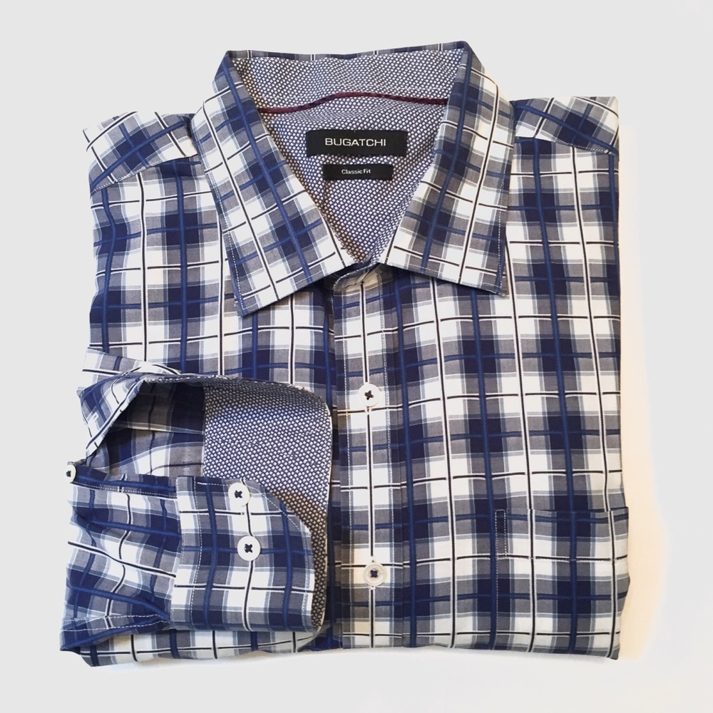 BUGATCHI Classic Fit Blue Plaid Shirt